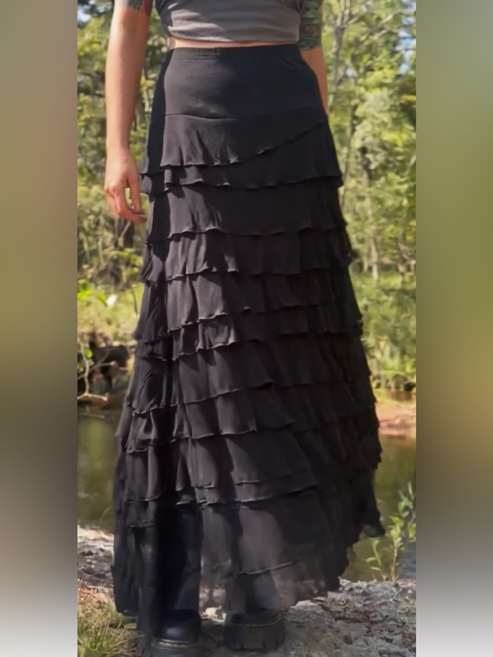 Chelsea & Theodore Black Tiered Ruffle Maxi Skirt